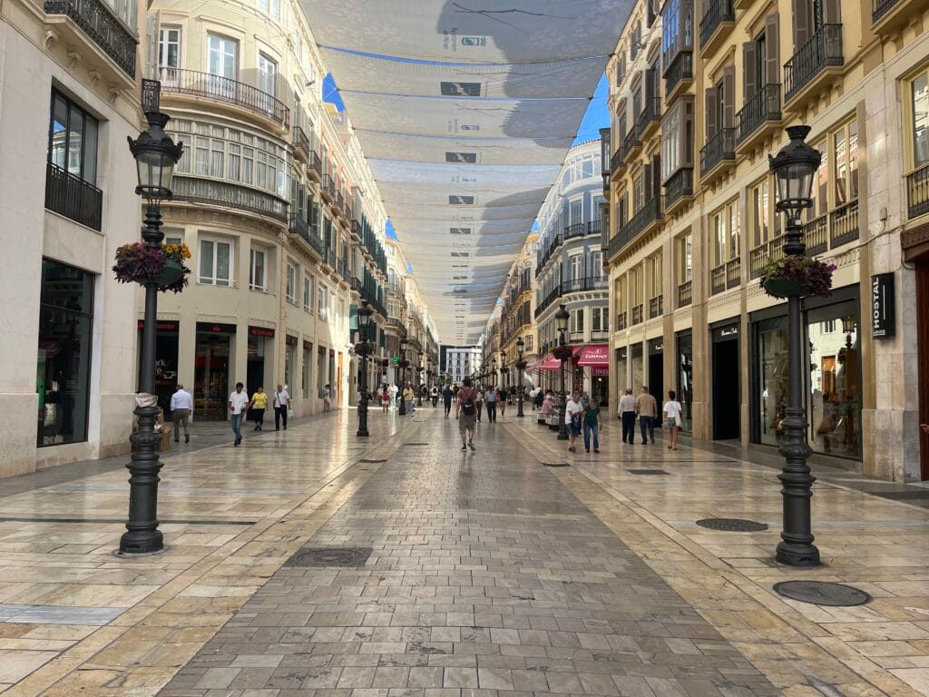 rue piétonne et commerçante dans la vieille ville de Malaga