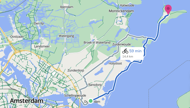 itinéraire à vélo durgergam - marken dans le waterland