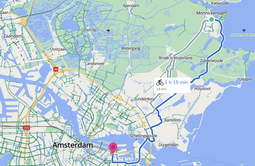 itinéraire en vélo de monnickendam à amsterdam dans le waterland