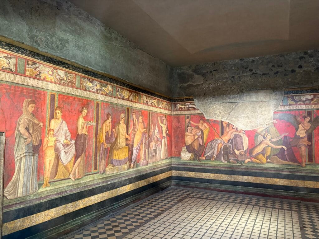 fresque dans la villa des mystères à Pompei